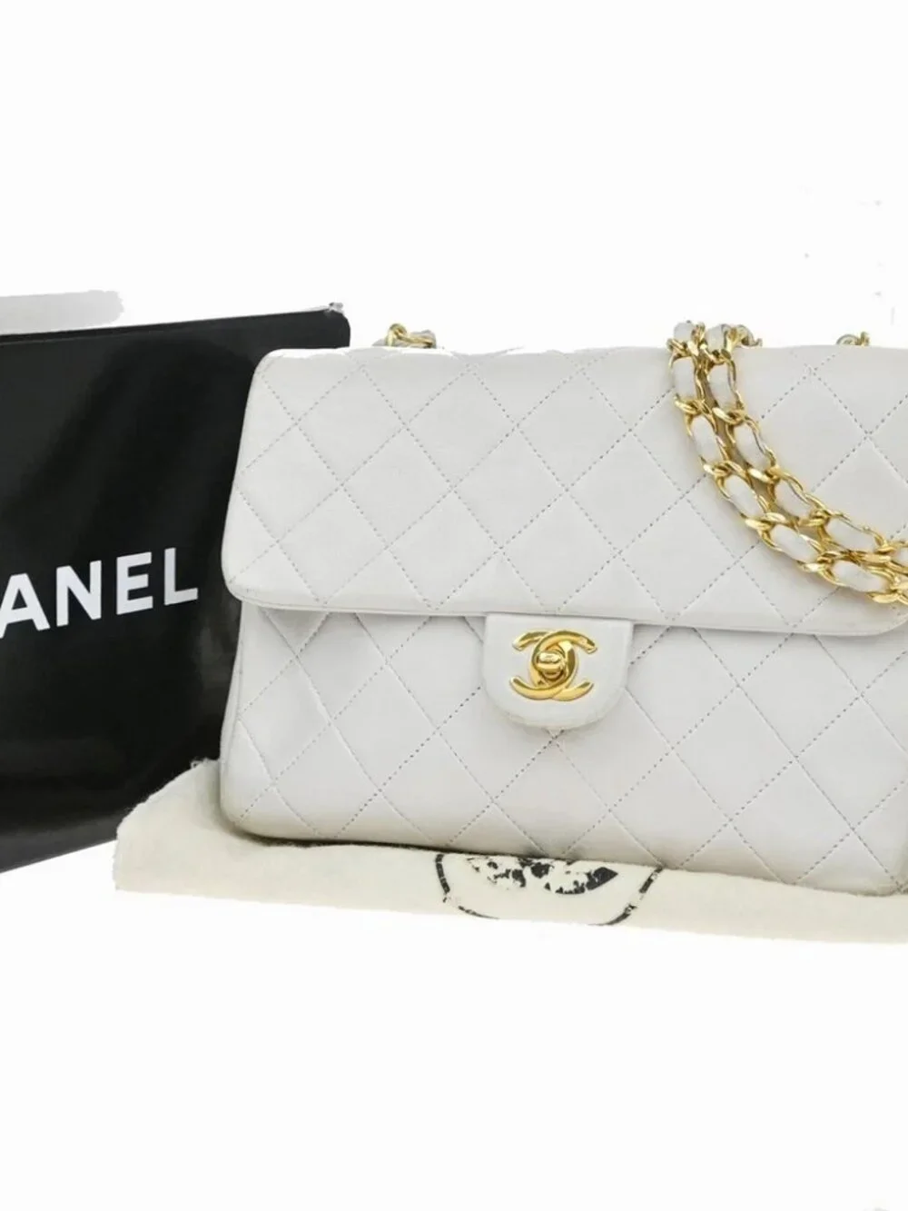 CHANEL CC Mini Matelasse Chain Shoulder Bag Leather White GHW Vintage